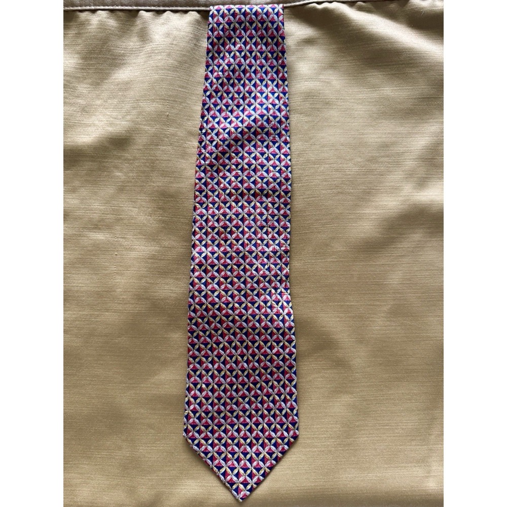 Ermenegildo Zegna Red/Blue/Gold Geometric Silk Tie Italian Luxury Fashion